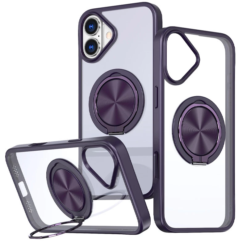 TPU+PC чохол з магнітом та кільцем для Apple iPhone 16 – Темно-фіолетовий. Фото 1 з 2
