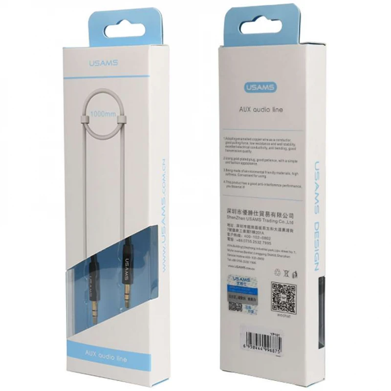 Аудио кабель Usams YP-01 Aux (1m) – Черный. Фото 6 из 6