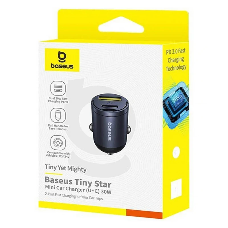 АЗП Baseus Tiny Star Mini 30W (1USB-A/1C) (C00035001121) – Cosmic Black. Фото 2 з 4