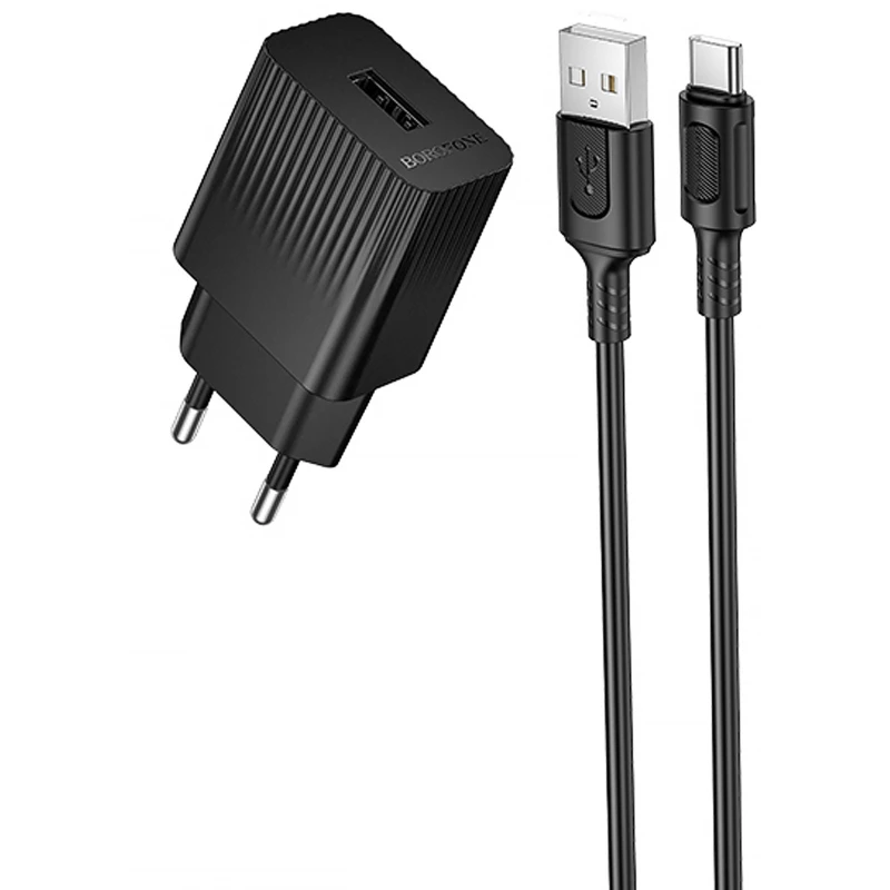 СЗУ Borofone BAS71A Source 10.5W (1USB-A) + кабель USB to Type-C – Black. Фото 1 из 4