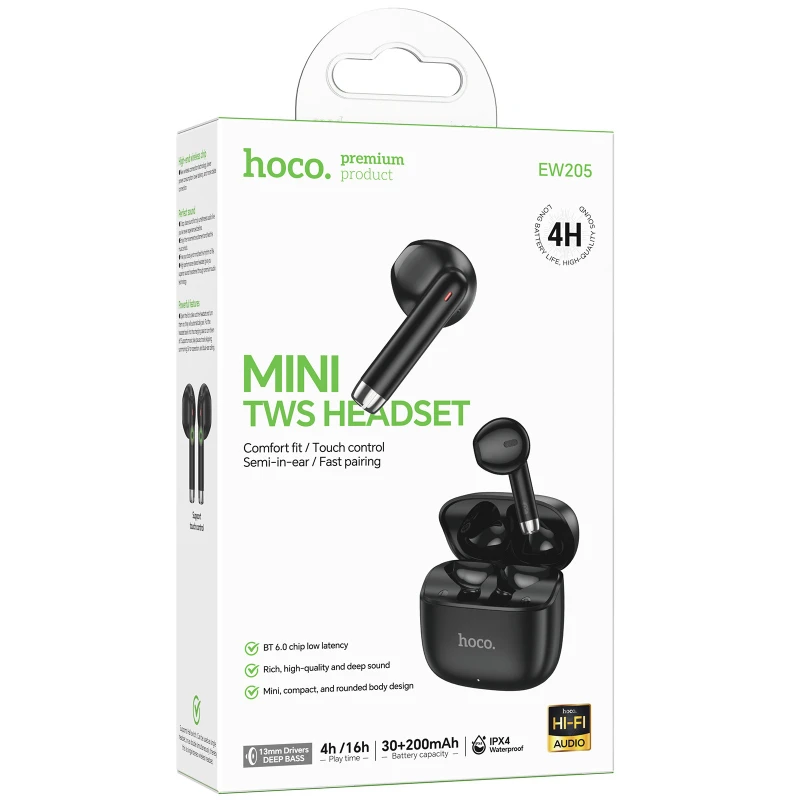 Беспроводные TWS наушники Hoco EW205 Peaceful – Black. Фото 4 из 4