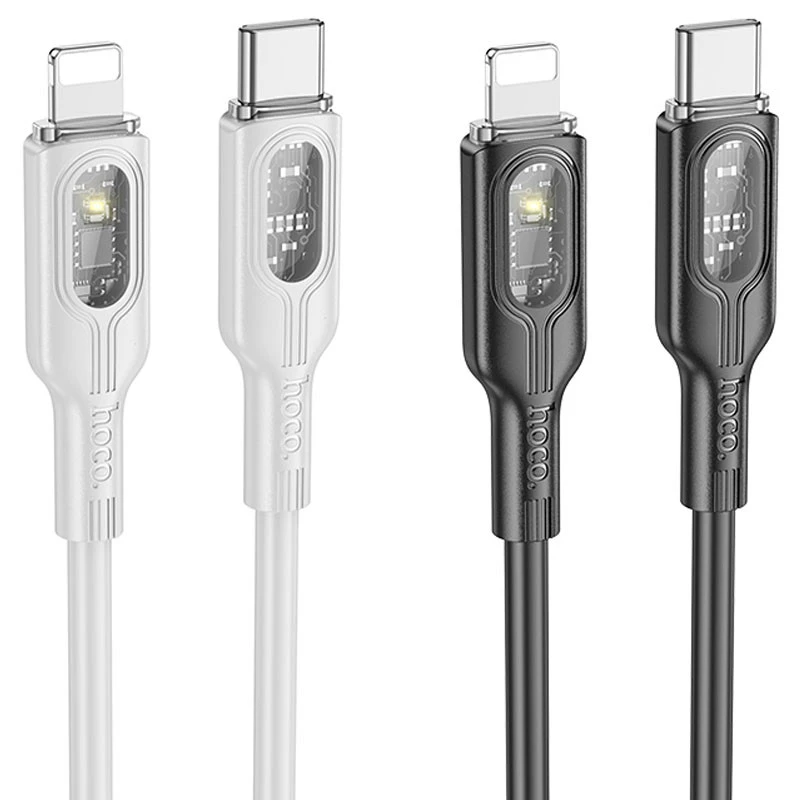 Дата кабель Hoco U120 Transparent explore intelligent power-off PD 27W Type-C to Lightning (1.2m) фото 1 з 1