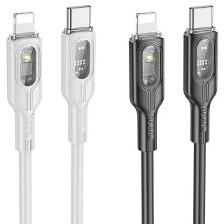 Дата кабель Hoco U120 Transparent explore intelligent power-off PD 27W Type-C to Lightning (1.2m) фото 1 з 1