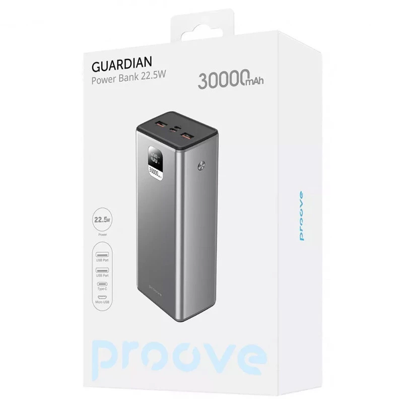 Портативное зарядное устройство Proove Guardian 22.5W 30000 mAh – Metal gray. Фото 3 из 4
