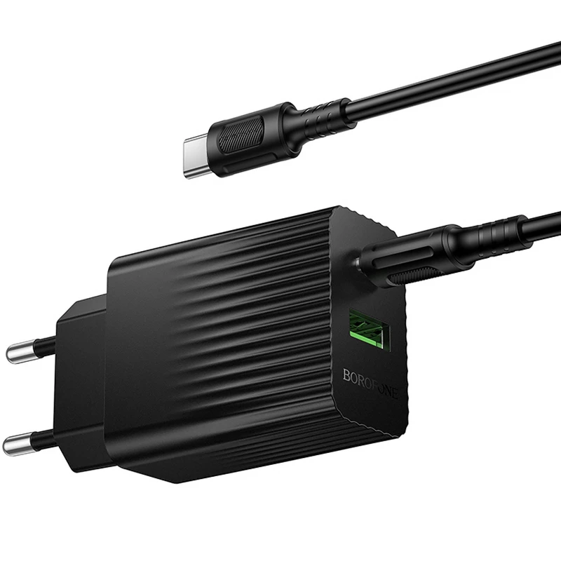 МЗП Borofone BAS76A Source PD30W+QC3.0 (1USB-A/1C) + кабель Type-C to Type-C – Black. Фото 4 з 4