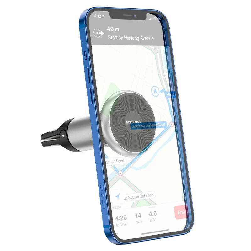 Автодержатель Borofone BH47 Cool move air outlet magnetic (extended version) – Black / Silver. Фото 4 из 7