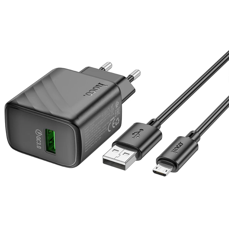 МЗП Hoco CS21A Rich QC3.0 18W (1USB-A) + кабель USB to MicroUSB – Black. Фото 4 з 7