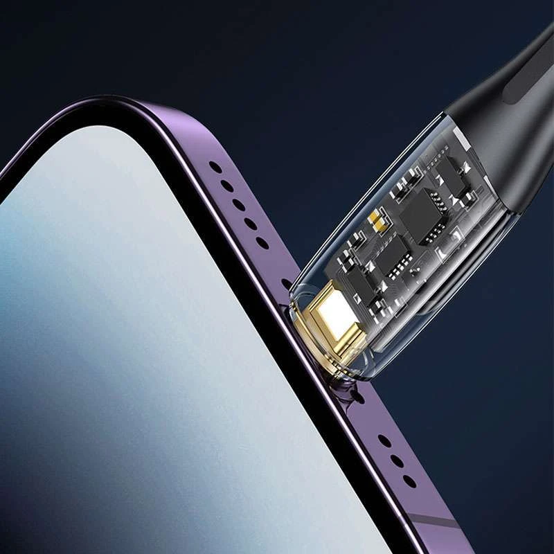 Дата кабель USAMS US-SJ588 Type-C to Lightning PD 20W Transparent Digital Display (1.2m) – Black. Фото 3 з 6