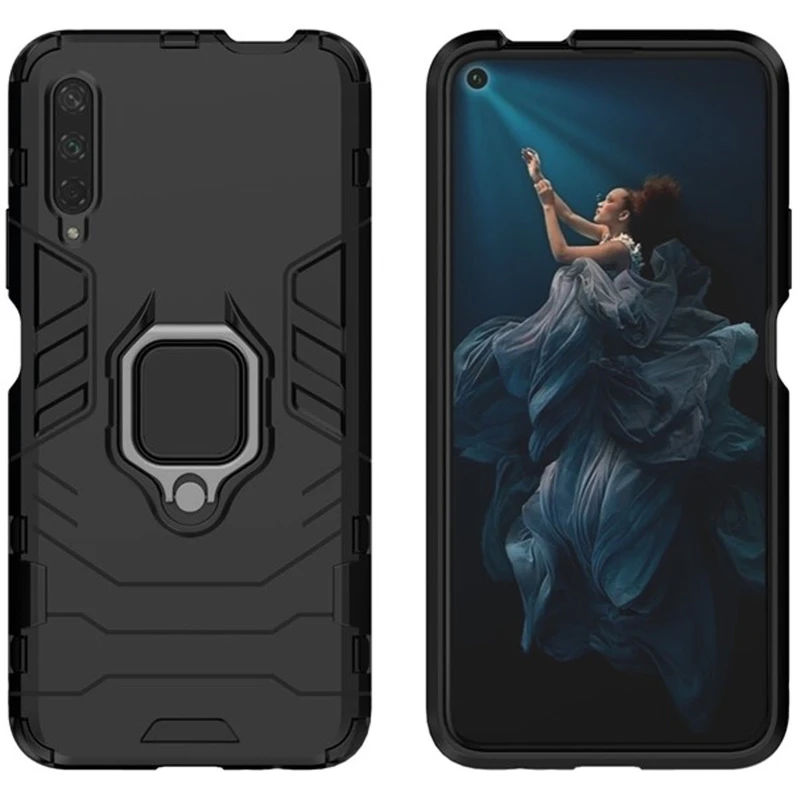 Протиударний чохол Transformer з кільцем на Huawei Honor 9X Pro – Чорний / Soul Black. Фото 3 з 3