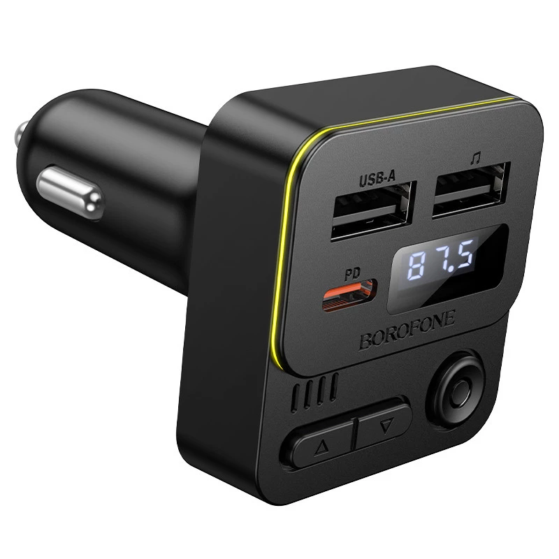 АЗП FM модулятор Borofone BC60 Hero 35W (2USB-A/1C) – Black. Фото 6 з 8