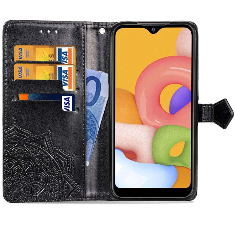 Кожаный чехол-книжка Art Case с визитницей для Samsung Galaxy A01 – Черный. Фото 3 из 7
