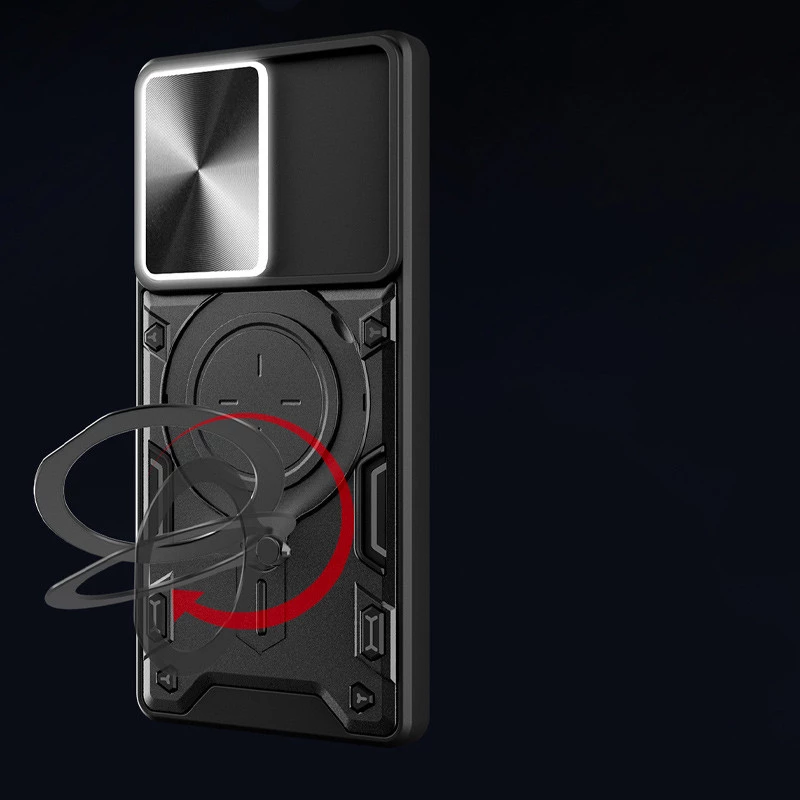 Ударостійкий чохол Bracket Ringstand із захисною шторкою для камери на Xiaomi Redmi 10 – Black. Фото 6 з 6