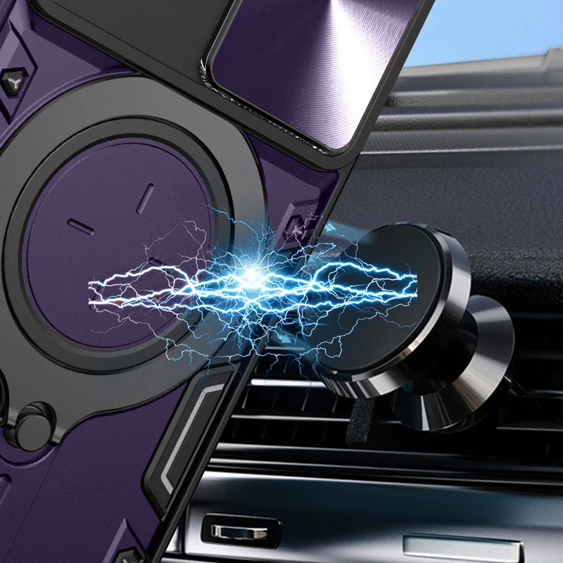 Ударостійкий чохол Bracket Ringstand із захисною шторкою для камери на Xiaomi Poco C75 – Purple. Фото 3 з 4