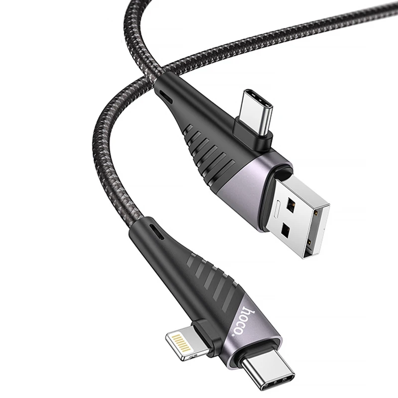 Дата кабель Hoco U95 Freeway 4in1 USB/Type-C to Type-C/Lightning 60W (1.2m) – Black. Фото 6 из 12