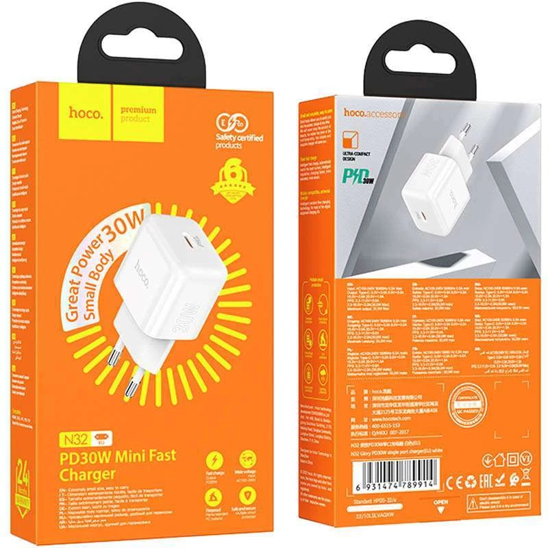 СЗУ Hoco N32 Glory PD30W – White. Фото 5 из 5