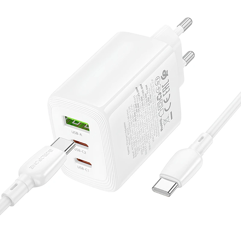 МЗП Borofone BN32 Cargador PD65W (1USB-A/2C) + кабель Type-C to Type-C – White. Фото 4 з 6