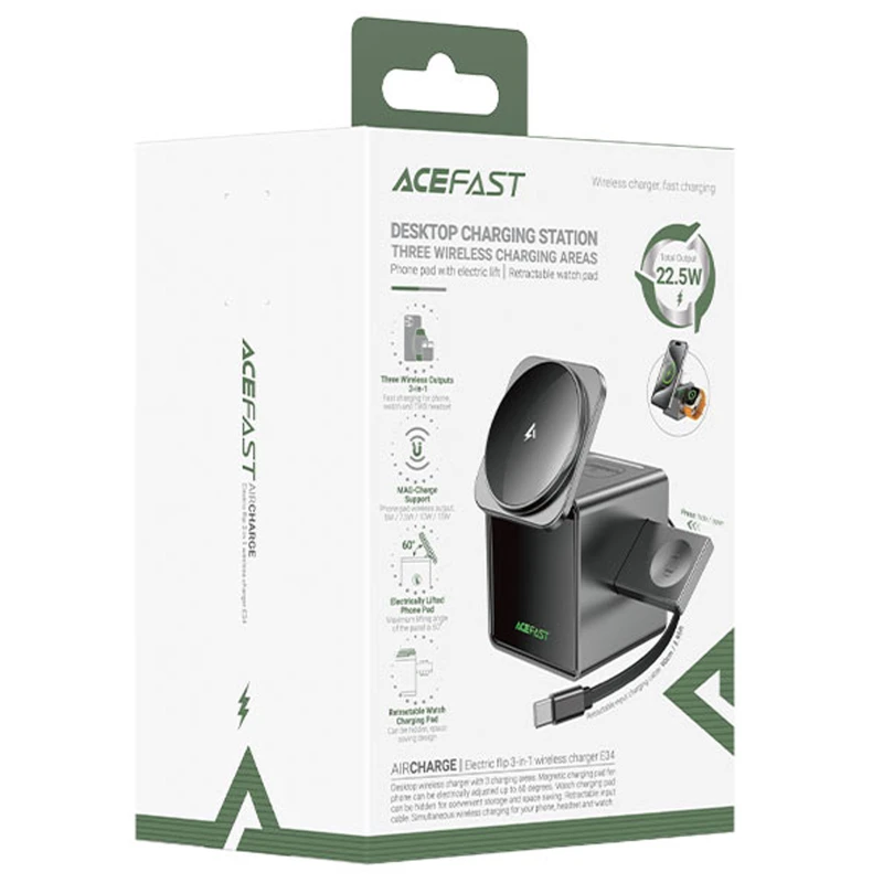 БЗУ Acefast E34 desktop 3in1 15W – Gray. Фото 2 из 6