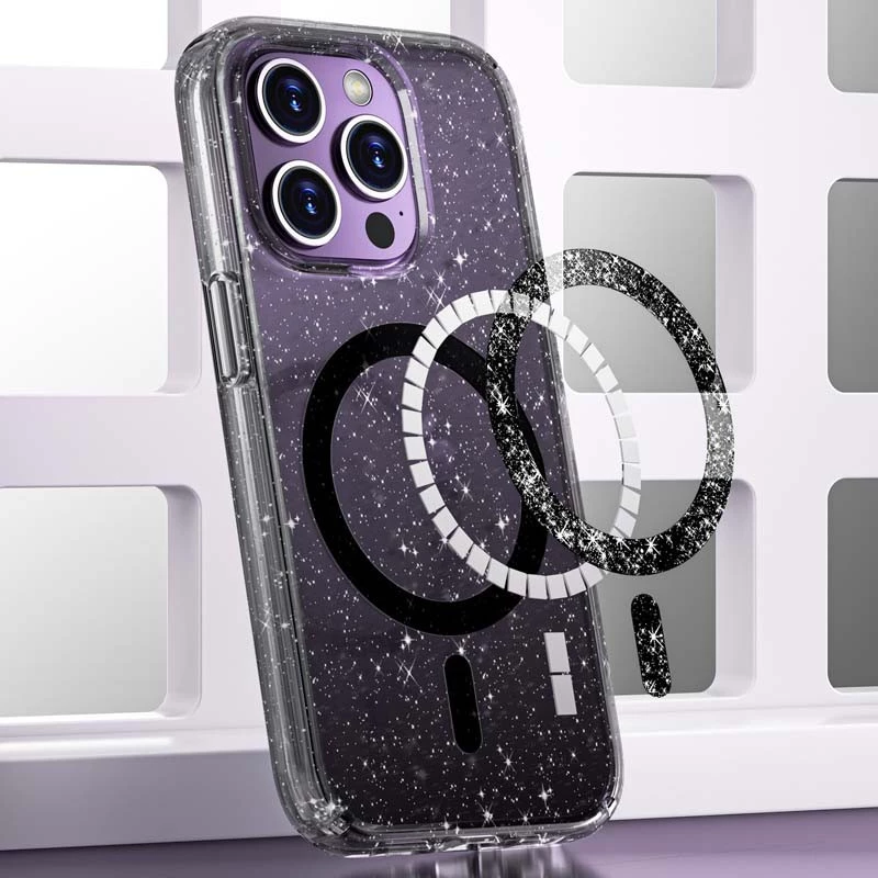 Чехол с блестками и MagSafe на Apple iPhone 15 Pro (6.1") – Black+Glitter. Фото 4 из 8
