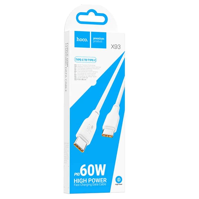 Дата кабель Hoco X93 Force Type-C to Type-C 60W (2m) – White. Фото 2 из 6