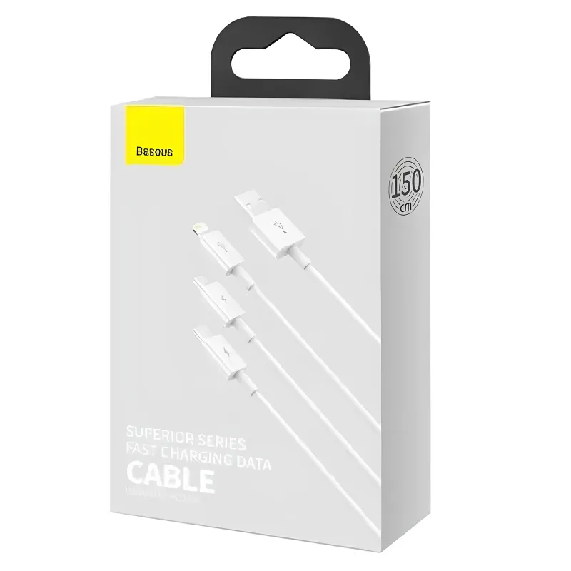 Дата кабель Baseus Superior Series USB to MicroUSB-Lightning-Type-C 3.5A (1.5m) (CAMLTYS) – Stellar White. Фото 5 из 6
