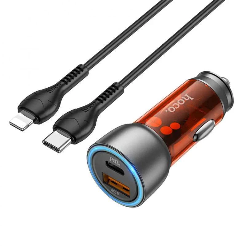 

АЗП Hoco NZ8 PD43W + QC3.0 + Type-C to Lightning (Помаранчевий)