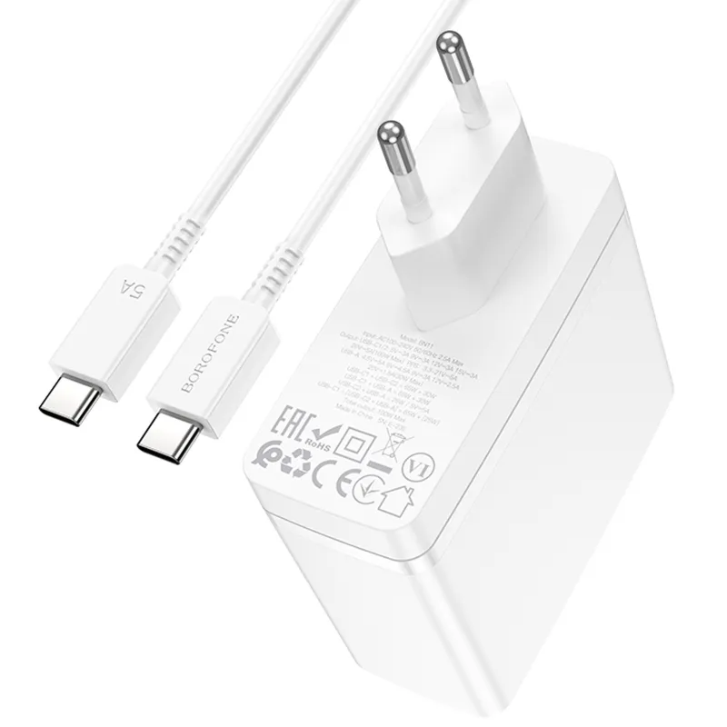 МЗП Borofone BN11 Imperial PD100W+QC3.0 (1USB-A/2C) + кабель Type-C to Type-C – White. Фото 5 з 6