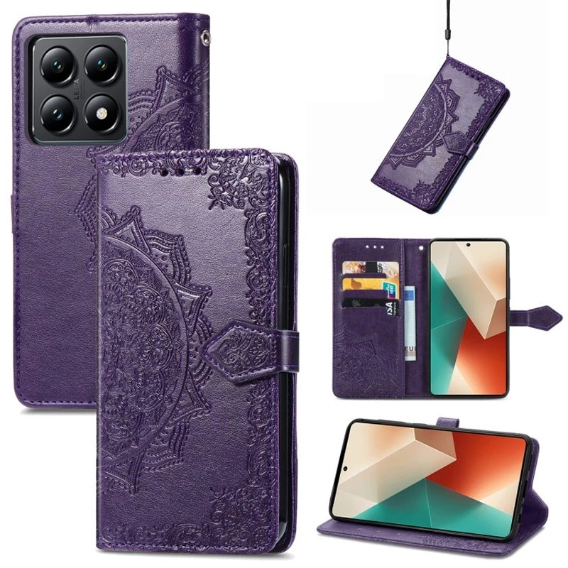 Кожаный чехол-книжка Art Case с визитницей для Xiaomi 14T Pro – Фиолетовый. Фото 6 из 8