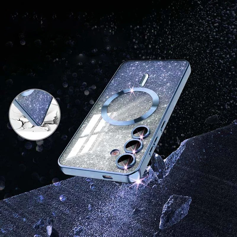 Чохол з блискітками, захисними лінзами на камеру та MagSafe на Samsung Galaxy S24+ – Синій / Deep navy. Фото 7 з 9