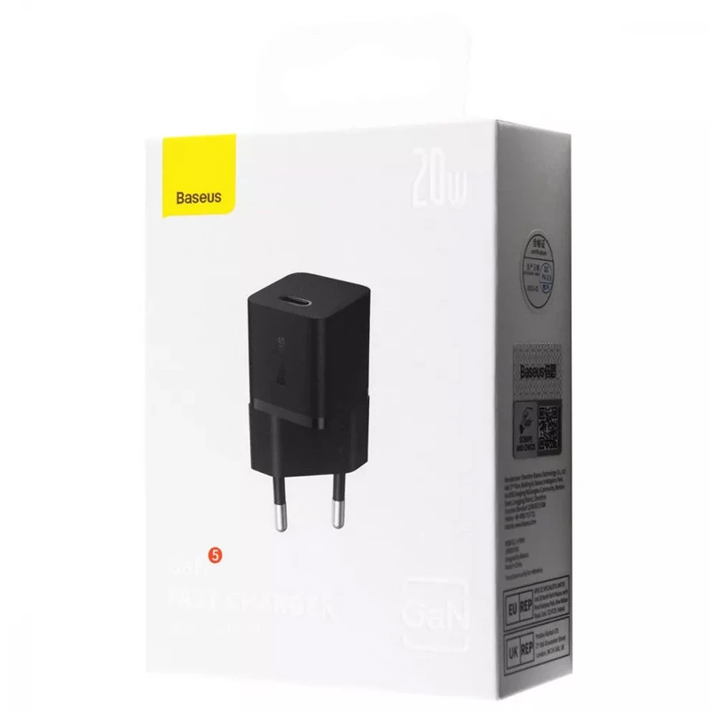 МЗП Baseus GaN5 Fast Charger (mini) 1C 20W (CCGN05010) – Black. Фото 4 з 4