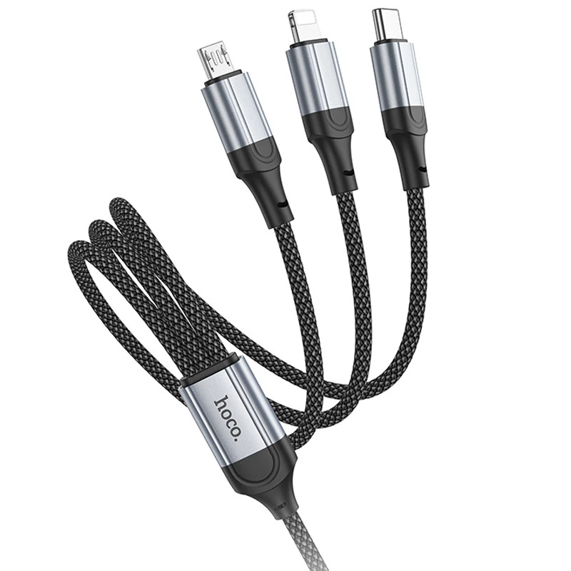 Дата кабель Hoco X102 Fresh 3in1 USB to Lightning + MicroUSB + Type-C (1m) – Black. Фото 2 з 8