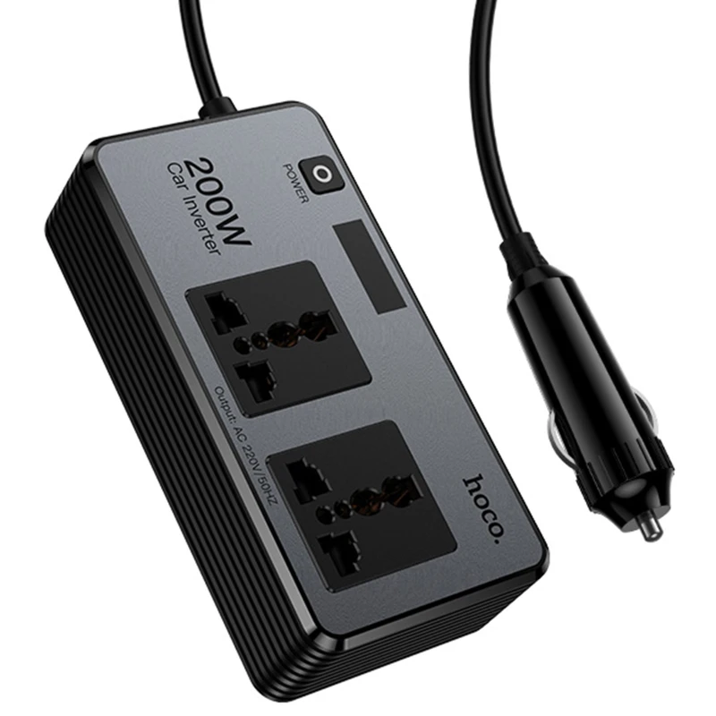 АЗУ инвертор Hoco Z66 New PD66W+QC3.0 (2USB-A/1C/2xSocket) (0.5m) – Black. Фото 4 из 6