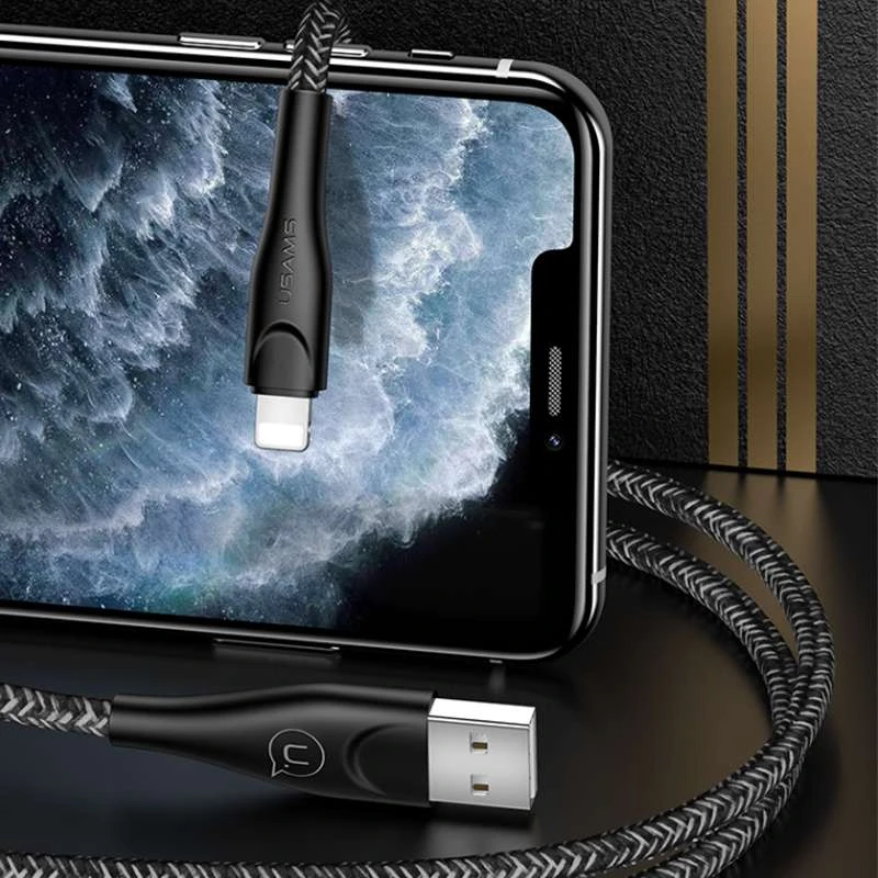 Дата кабель Usams US-SJ391 U41 Lightning Braided Data and Charging Cable 1m – Чорний. Фото 4 з 5