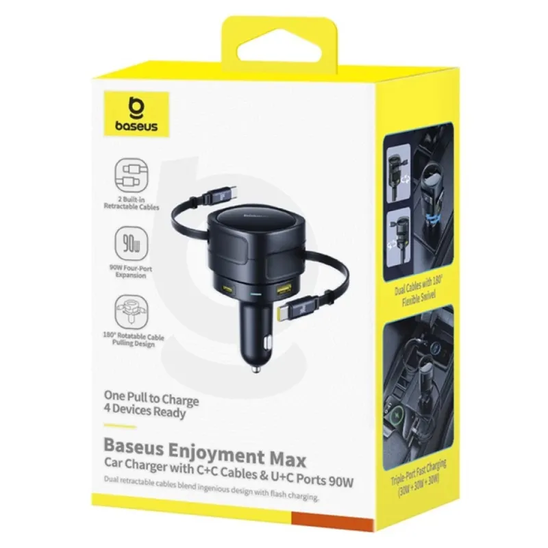 АЗП Baseus Enjoyment Max PD90W with retractable cables (1USB-A/3C) (C00035507121) – Cosmic Black. Фото 3 з 3