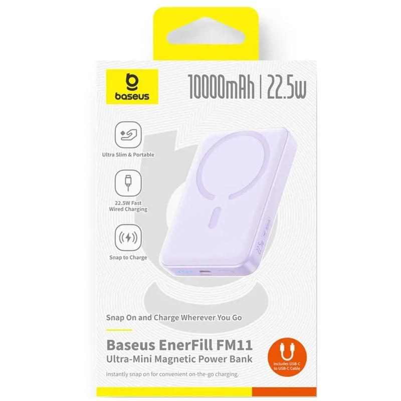Портативное ЗУ Power Bank Baseus EnerFill FM11 Ultra-Mini 22.5W с БЗУ 10000mAh (P1008210E123) – Nebula Purple. Фото 3 из 6