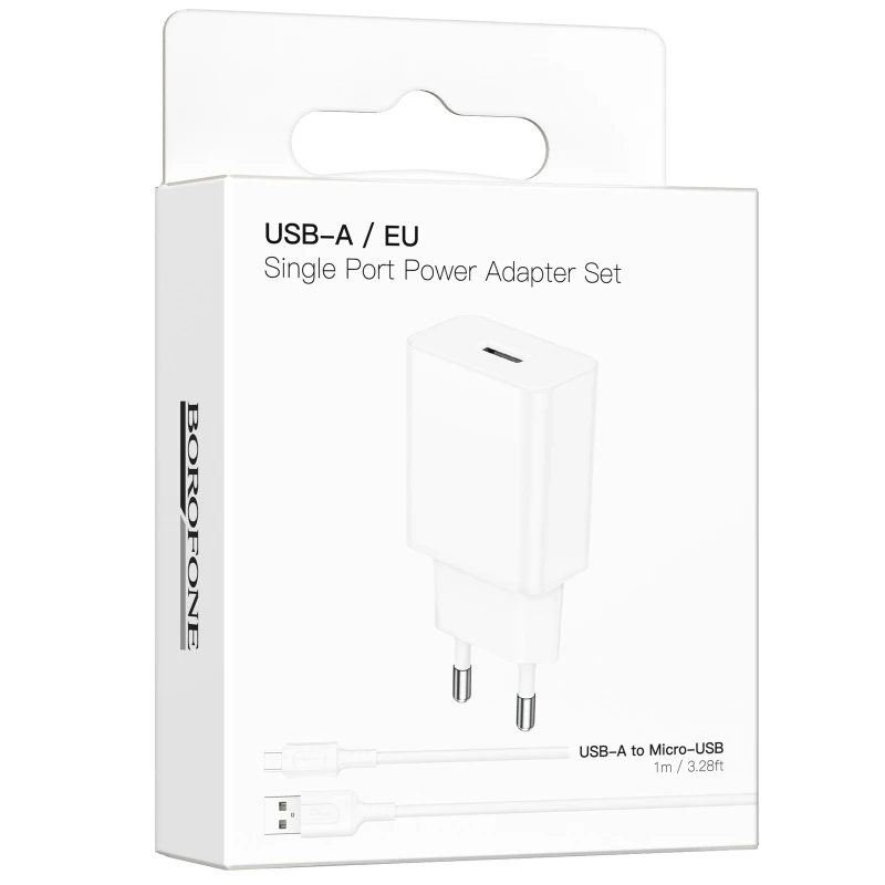 МЗП Borofone BA110A Lemi 7.5W (1USB-A) + кабель USB to MicroUSB – White. Фото 2 з 6