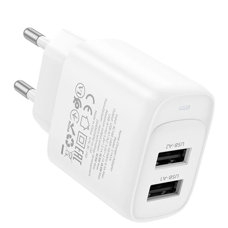 МЗП Hoco C141A Smart 2.1A (2USB-A) – White. Фото 3 з 5