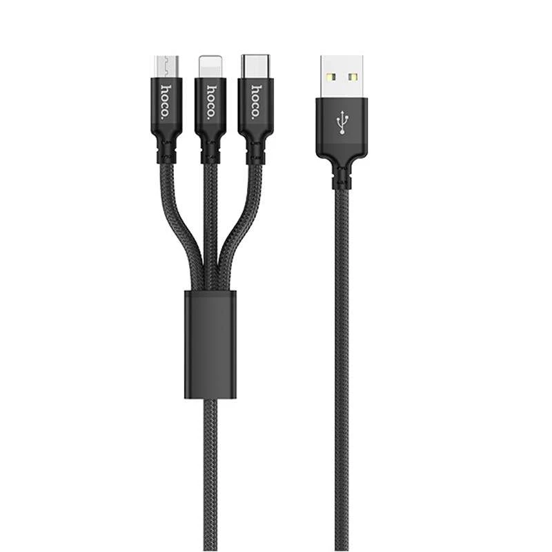 

Дата кабель Hoco X14 Times Speed 3in1 (Lightning+MicroUSB+Type-C) (1m) (Черный), Чорний