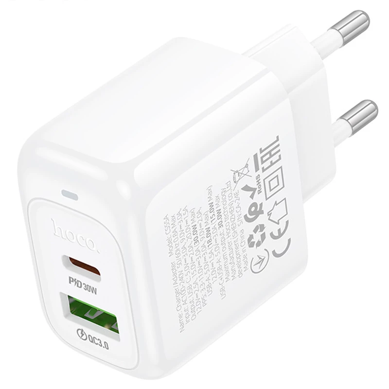 МЗП Hoco CS55A Surplus PD30W+QC3.0 (1USB-A/1C) – White. Фото 2 з 8