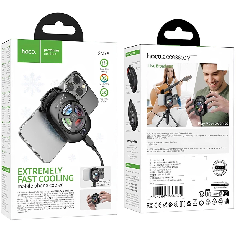 Охолоджуючий кулер для мобільного телефону Hoco GM76 Blue diamond – Black. Фото 5 з 5