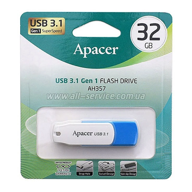 Флеш накопитель Apacer USB 3.2 AH357 32GB – Blue / White. Фото 6 из 7