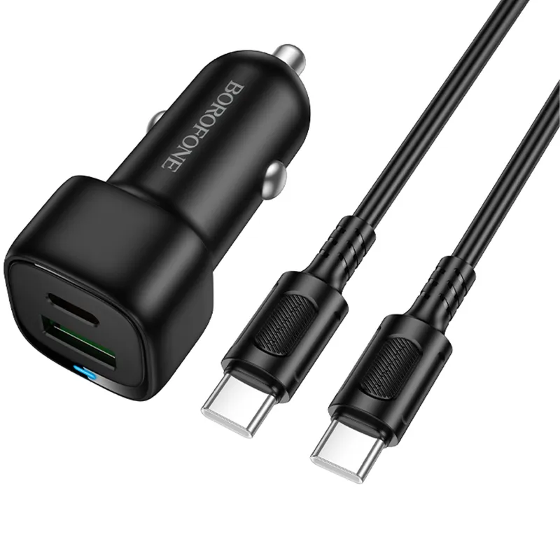 АЗП Borofone BZ34B Cloud PD20W+QC3.0 total 38W (1USB-A/1C) + кабель Type-C to Type-C – Black. Фото 3 з 5
