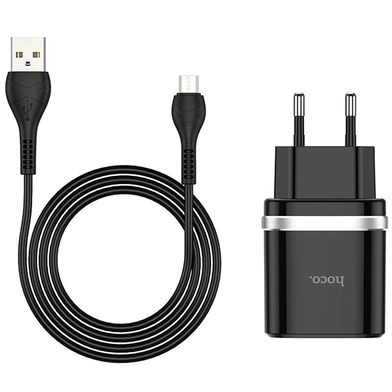 СЗУ Hoco C12Q Smart QC3.0 (1USB/3A) + MicroUSB – Черный. Фото 2 из 6