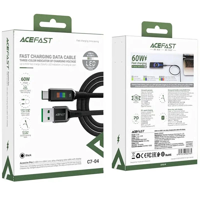 Дата кабель Acefast C7-04 USB-A to USB-C zinc alloy – Black. Фото 6 з 7