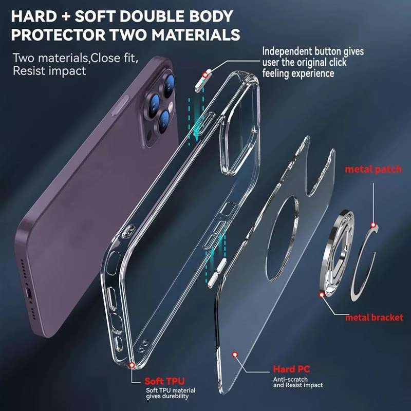 TPU+PC чохол завтовшки 2.0мм з кільцем на Apple iPhone 13 Pro (6.1") – Прозорий. Фото 2 з 6