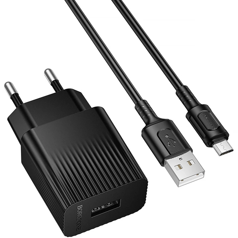 МЗП Borofone BAS71A Source 10.5W (1USB-A) + кабель USB to MicroUSB – Black. Фото 2 з 4