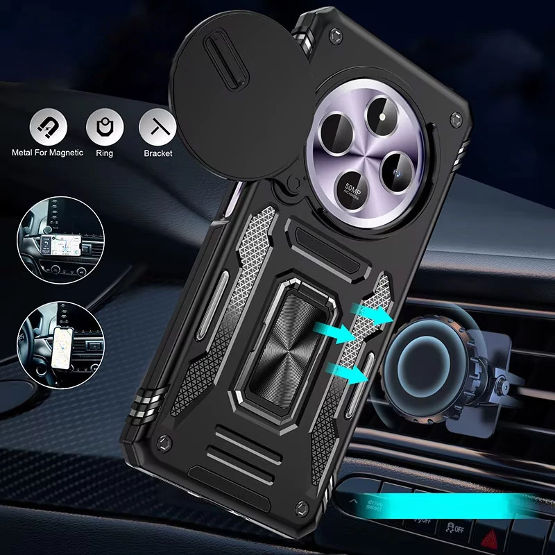 Ударостійкий чохол Square Ring зi шторкою на камеру на Xiaomi Poco C75 – Чорний / Black. Фото 2 з 5