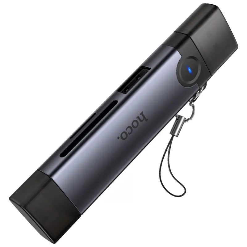 Картридер Hoco HB56A Victory 5in1 Lightning/USB2.0 to SD/TF3.0 + USB 2.0 – Metal gray. Фото 4 з 6