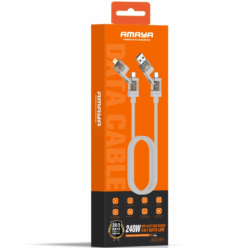 Дата кабель Amaya ACD-390 4in1 Type-C to Lightning/Type-C to USB 240W (1m) – Biege. Фото 2 из 2