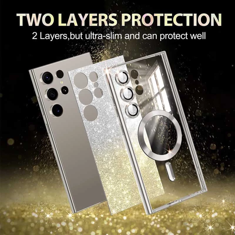 Чохол з блискітками, захисними лінзами на камеру та MagSafe на Samsung Galaxy S21 Ultra – Золотий / Gold. Фото 2 з 4