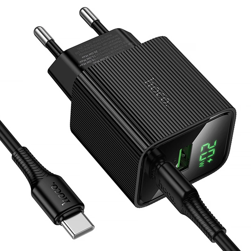 МЗП Hoco CS83A Excellent with digital display PD20W+QC3.0 (1USB-A/1C) + кабель Type-C to Type-C – Black. Фото 5 з 6